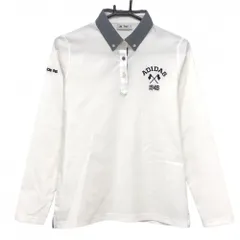 【美品】アディダス 長袖ポロシャツ 白×ネイビー ボタンダウン レディース L/G ゴルフウェア adidas