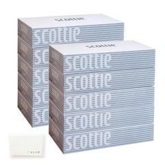 スコッティ ティッシュ (400枚(200組) * 5箱パック * 2セット) ホワイト パッケージ ボックス ティシュー SCOTTIE シンプル ストライプ オリジナルティッシュ付 まとめ買い