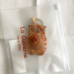 La Cuoieria トスカーナレザー 牛革キーホルダー 梟ふくろう イエロー