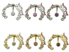 １４Ｇ大ぶり蝶デザインバーベル ボディピアス ヘソピアス へそピアス ヘソピ