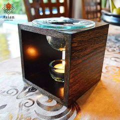 アロマポット おしゃれ 木製 ガラス アロマ キャンドル 高級 アロマバーナー 芳香器 アジアン バリ アジアン雑貨 バリ雑貨  (3)