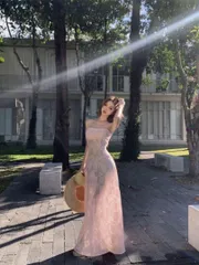 リゾート映え♪ピンク花柄ロングワンピース?春夏用