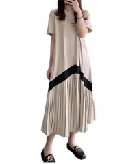 L_カーキ [Signifie] レディース ワンピース 体型カバー マタニティ 半袖 リネン 大きいサイズ マキシワンピース aラインワンピース ロング 春 夏 ホワイト L