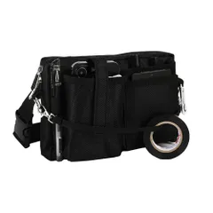 [CARRY ALL BEFORE ONE] 多機能 エプロンバッグ 工具 文具ポーチ ナースポーチ マチ付き ダブルジッパー 8ポケット ショルダーベルト ペン差し付き 撥水 防傷 マチ7cm (3.5+3.5) Sサイズ  [横長タイプSサイズ-ブラック]のサムネイル
