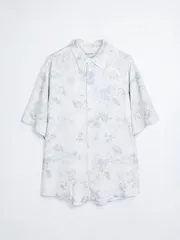 ROLD SKOV (ロードスコフ) PURE SHIRT (VINTAGE FLOWERS) 半袖 花柄 シャツ オーバーサイズ ビッグシルエット 落ち感 トップス 春夏 メンズ グレー