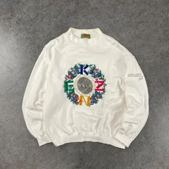 日本製 90s Vintage KENZO GOLF Sweatshirt  ケンゾー ゴルフ スウェット トレーナー プルオーバー モックネック ロゴ刺繍 ホワイト ヴィンテージ ビンテージ