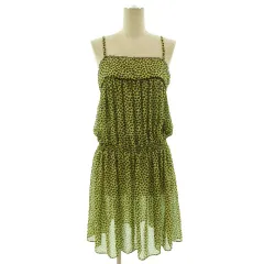 コムサイズム COMME CA ISM ワンピース ひざ丈 ノースリーブ キャミワンピ 総柄 イエロー 黄色 ブラック 黒 F