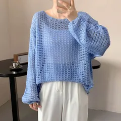 サマーニット レディース 透かし編み 夏 メッシュ ニットウェア 長袖 透かし彫り ショート丈 プルオーバー クロシェ かぎ編み トップス ボートネック 紫外線対策 冷房対策 qianyou01