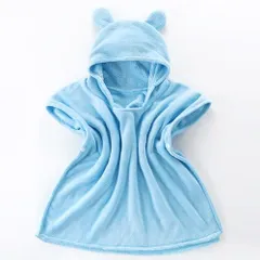 ☆ ブルー ☆ Mサイズ ☆ ベビーバスローブ ボタン付き クマ gbathb40826 バスローブ ベビー ポンチョ バスポンチョ おくるみ ブランケット バスタオル パジャマ タオル フード ボタン付き マイクロファイバー キッズ 子供用 レジャー プール
