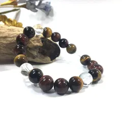 水晶×タイガーアイ×レッドタイガーアイ パワーストーン ブレスレット 10mm   天然石 シンプル メンズ レディース 男性  女性 □