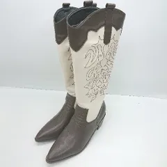 ■ ⊇ JUST A NOON ステッチデザイン ロング丈 ウエスタンブーツ サイズM ベージュ ブラウン レディース E  【1501230048972】