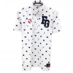 フィラゴルフ 半袖ポロシャツ 白×ネイビー×レッド 総柄 ボタンダウン 胸ロゴ  メンズ M ゴルフウェア FILA GOLF