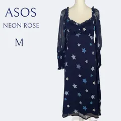 新品◆ASOSセレクトNEONROSE ネイビーシフォンのフレアワンピース M