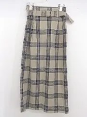 ◇ ◎ LOWRYS FARM チェック バックスリット ロング タイト スカート サイズM ベージュ ネイビー ホワイト系 レディース E  【1304260005720】