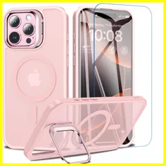 BESINPO iPhone 16 Pro Max ケース [ガラスフィルム付き・MagSafe対応・スタンド機能] アイフォン16プロマックス ケース 縦横両対応 調整可能 半透明 黄ばみなし 指紋防止 いphone16promax ケース 米軍規格 耐衝撃