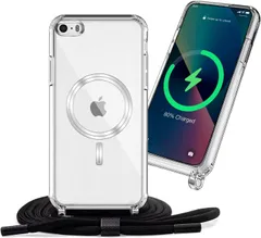 【在庫処分】6/7/8/SE 第2世代 第3世代 iPhone Magsafe ケース カバー ネック ショルダー ストラップ付き スマホ Handodo マグネット シリコン カバー 紐付き 斜めがけ 織りス