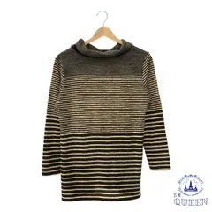 【訳アリ】 トップス カットソー ボトルネック アシンメトリ ゆったり 長袖 レディース 大きいサイズ ボーダー L 901-10232 送料無料 古着