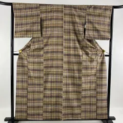 日本未発売】 郡上紬 正絹 袷 160cm前後 普通サイズ 緑 節 横段 横縞