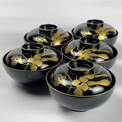 e2641 蒔絵 吸物椀 十客 木箱入り 瓢箪 紅葉 打出の小槌 木製 漆塗