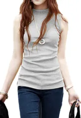 [ハベリィ] ハイネック ノースリーブ カットソー トップス タートル レディース (ブラック, XL) [ブラック] [XL]