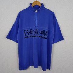 90s B.A.M. ハーフジップ Tシャツ 刺繍ロゴ ブルー メンズ 古着 ストリート Y2K