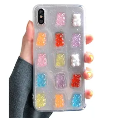 UnnFiko iPhone 8 ケース 3D 透明クリア カラフル 菓子 クマ模様 iPhone SE ケース 第2世代 2020年 キラキラ 個性的 可愛い 手触り良い 耐衝撃 アイフォン 7 携帯ケース 保護カバー (iPhone 7 / 8 / S 1