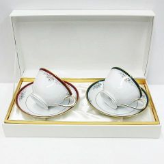 Noritake ノリタケ 碗皿ペアセット シルバー カップ＆ソーサー 口径約9cm レッド グリーン Y6851C/4111-15 箱付き Z003-0523④