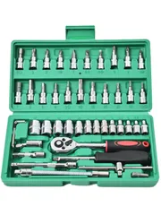 Rikopin(リコピン) ソケットレンチセット 差込角6.3mm (1/4インチ) 車 レンチ スリーブ ラチェットレンチ 46 ソケットドライバー組み合わせ ツール (グリーン)