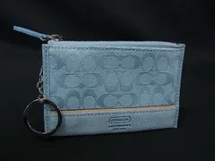 ■美品■ COACH コーチ ミニシグネチャー キャンバス パスケース 定期入れ カードケース カード入れ  ライトブルー系 DH0218