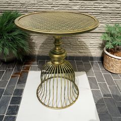 テーブル メタル製 丸型 ヴィンテージ アンティーク ブロンズ ラウンドテーブル  格子ベース付 屋内外 庭 リビング 玄関 カフェ バー ホテル レトロ