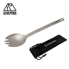 TITAN MANIA チタンマニア 先割れスプーン スポーク カトラリー チタン製 超軽量 頑丈 吊り下げ 食器 調理器具 アウトドア キャンプ ソロキャンプ アウトドア用品 キャンプ用品 収納袋付き