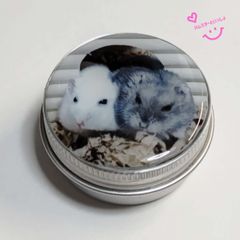 【アルミケース】【おまけ付き】写真入りレジンアルミケース  ハンドメイド ハムスターといっしょ こきち&みるく 「新婚さんごっこ」バージョン