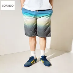 新品 CORISCO コリスコ 総柄 プリント ショートパンツ ミニ裏毛 スウェット ハーフパンツ 短パン  ショーツ スウェットパンツ メンズ ユニセックス ボーダー 段染め グラデーション 緑 グリーン  M L LL XL 17.段染め 621911のサムネイル