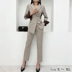 【グラシア】キャバスーツ オールインワン セットアップ ツーピース キャバ嬢 キャバクラ ラウンジ 長袖 アシンメトリー クラシカル スタイリッシュ ストライプ レディース