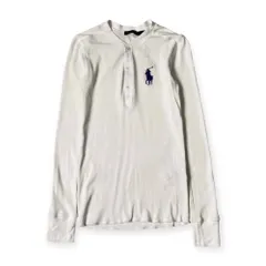 RALPH LAUREN ラルフローレン ポニー刺繍 バンドカラー リブ編み ヘンリーネック 長袖シャツ カットソー S/ホワイト メンズ