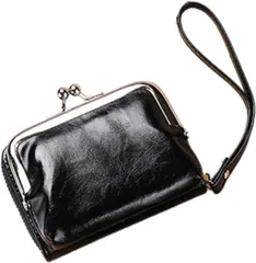 Kanpari がま口財布 小銭入れ ガマ口財布 がまぐち財布 じゃばら財布 ガマ口ポーチ レディース レザー ミニ財布 カード入れ コンパクト(ブラック)