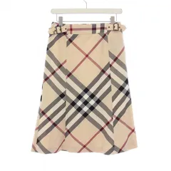 バーバリー ロンドン BURBERRY LONDON ノバチェック フレアスカート ひざ丈 ベルトデザイン 38 M ベージュ タグ付き /KH