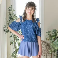 【小花柄・ネイビー】肩あきフリル セパレートスイムウェア キッズ TAK キャサリンコテージ