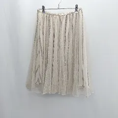 ◇ ◎ Couture Brooch ウエストゴム ストライプ柄 チュール 膝丈 フレア スカート サイズM アイボリー系 レディース E  【1407020059015】