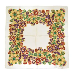 【本物保証】 超美品 シャネル CHANEL 宝石柄 ジュエリー フラワー ロゴ シルク スカーフ