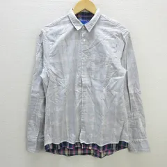 G■ビームス/BEAMS 長袖シャツ/チェック柄【M】白紺/men's/175【中古】■