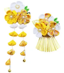 【在庫】浴衣 袴 成人式 着物 振袖 753 和装 七五三 花 七五三 卒業式 つまみ細工 結婚式 鈴付き 髪飾り 手作り 髪飾り】 オレンジ 【JZOON H4205