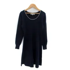 ロペピクニック ROPE Picnic ニットワンピース ラウンドネック 長袖 ひざ丈 フェイクパール 38 紺 ネイビー /HO11