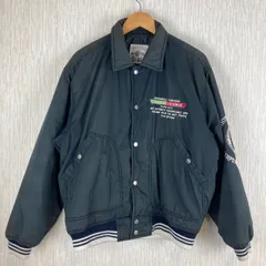 90s スタジャン ブルゾン ジャンパー 中綿ジャケット デカロゴ ロゴ刺繍 古着 メンズ ブラック  Mサイズ ストリート アメカジ