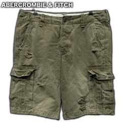 Abercrombie&Fitch ダメージ加工 カーゴショーツ W36/約94cm ハーフパンツ A&F アバクロ オリーブ ミリタリー
