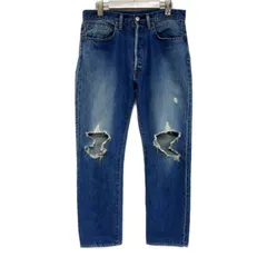 UNUSED アンユーズド 国内正規 13oz ripped denim pants リップドデニムパンツ 5ポケット クラッシュ ニーホール セルビッジ UW1088 INDIGO インディゴブルー 青 2のサムネイル
