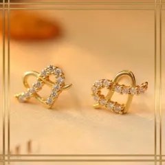 106【ゴールド】リボン ハート ピアス シルバー925 ダイヤ ストーン 小ぶり 華奢 シンプル 上品 可憐 高見え 大人可愛い 普段使い オフィス カジュアル フォーマル 結婚式 デート プレゼント ギフト レディース アクセサリー