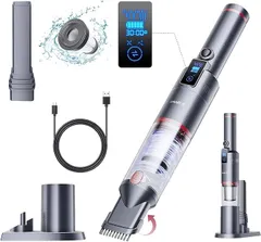 SmartAI ハンディ掃除機 コードレス 車用 15000Pa 30分連続稼働 LCD画面付き 電池残量表示 200ml 多機能 ハンディクリーナー 0.5kg軽量(黒い銀)