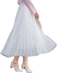 Kai La Nalu プリーツ スカート aライン レディース ウエスト ゴム フレア ロング マキシ ミモレ( ホワイト,  Free Size)