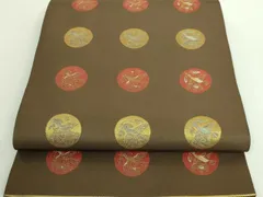 平和屋着物●織物一筋名門　織悦　全通柄　本袋帯　向かい鶴文　金糸　正絹　逸品　CABD5965hy 平和屋着物○織物一筋名門 織悦 全通柄 本袋帯 向かい鶴文 金糸 正絹